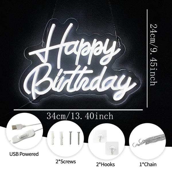 Happy Birthday neon sign white LED