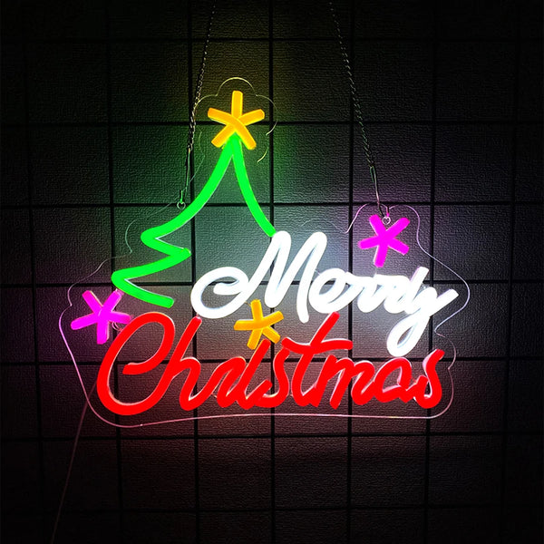 Merry Christmas neon sign red and green
